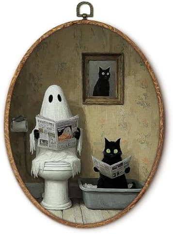 fZSZSD Funny Halloween Ghost and Black Cat Oval Wall Art Decor, Dark Academia Gothic Oval Framed ... | Amazon (US)
