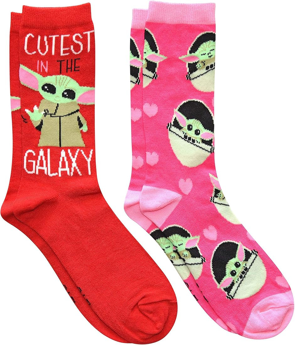 STAR WARS Juniors/Ladies Baby Yoda Crew Socks 2 Pair Pack Size Red/Pink | Amazon (US)