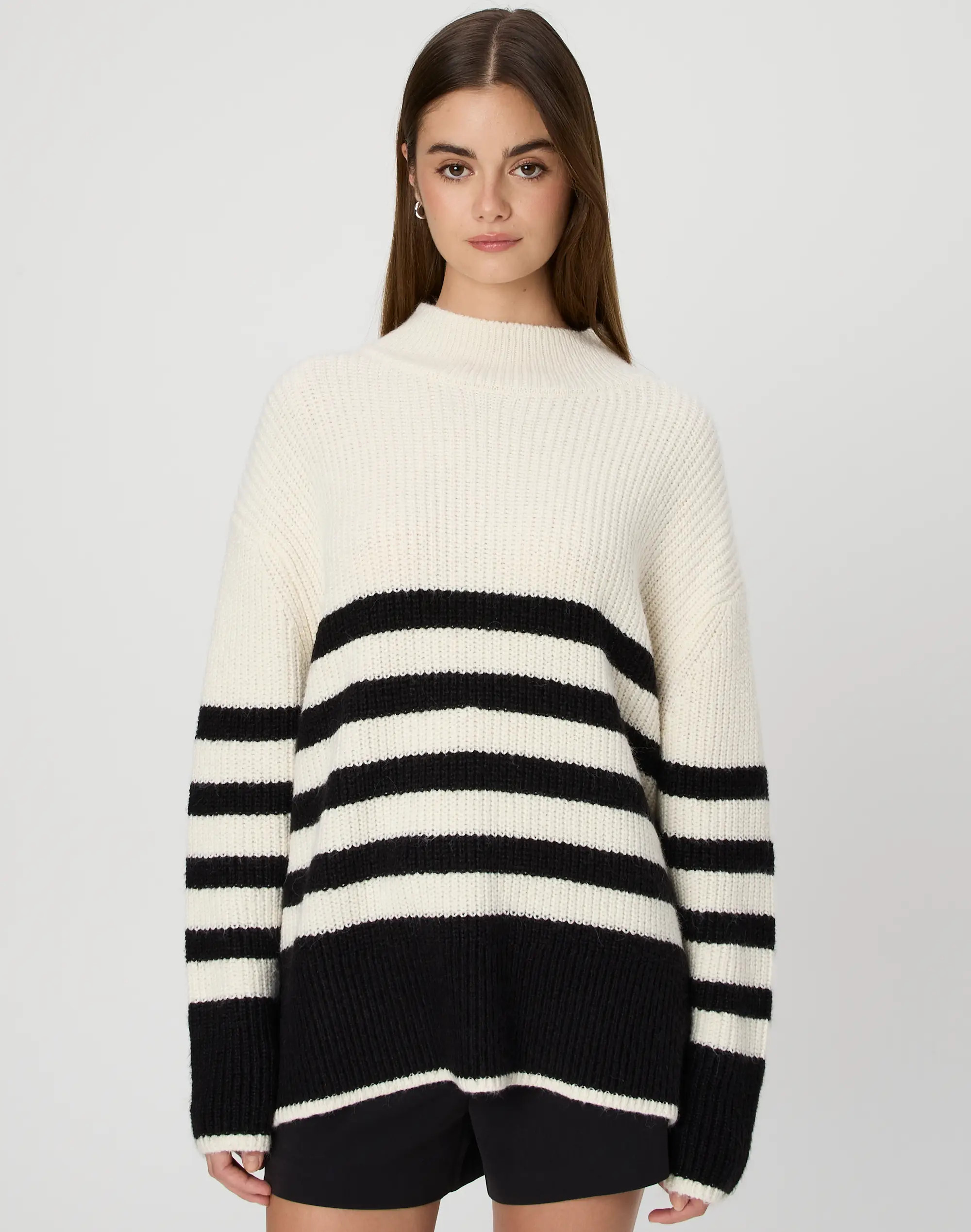 Funnel Neck Stripe Knit Jumper | Glassons (NZ)