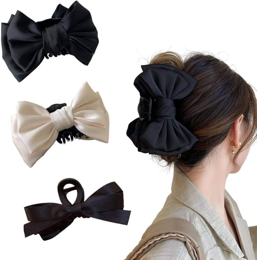 3Pcs Bow Hair Accessories: Non-slip Hair Claws, Barrettes, and Bow-knot Clamps for Women and Girl... | Amazon (US)