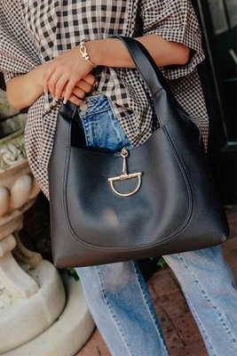 Penthouse Views Faux Leather Large Tote in Black | Impressions Online Boutique