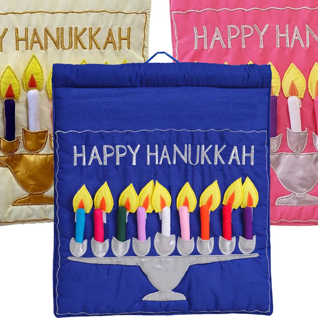 Happy Hanukkah Kids and Family Menorah Wall Hanging - Etsy | Etsy (US)