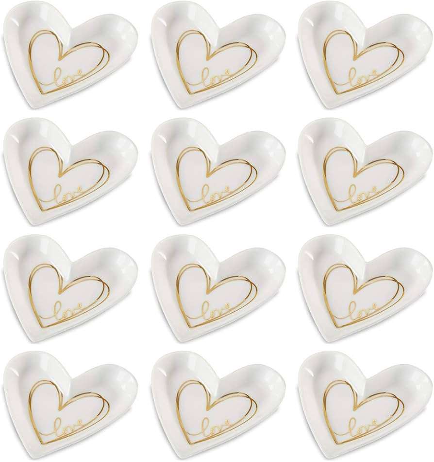 Kate Aspen Jewelry Tray Ring Holder - Set of 12 - Heart Shaped Trinket Dish for Bridal Shower, We... | Amazon (US)