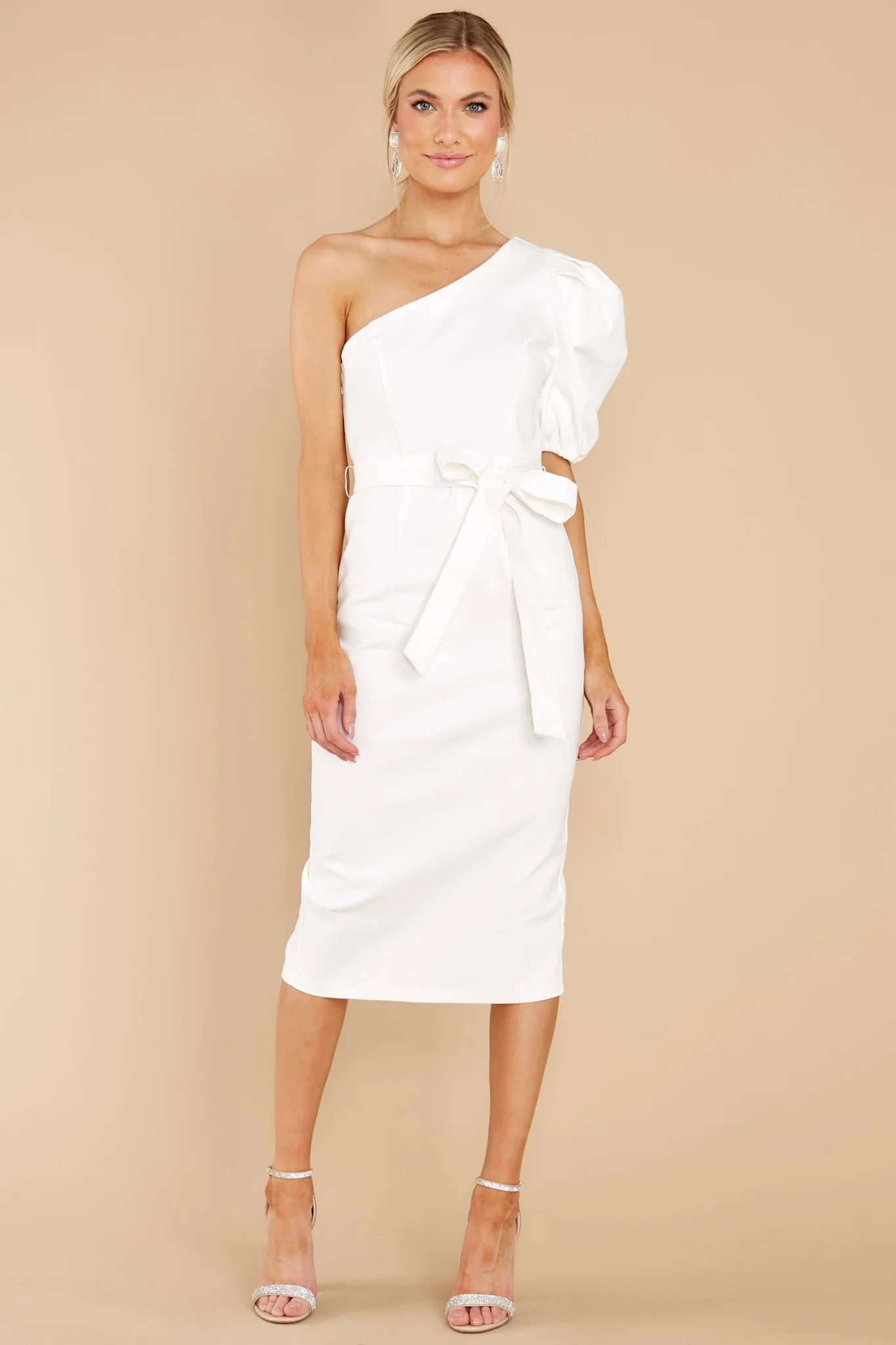 Simply Classic White One Shoulder Midi Dress | Red Dress 