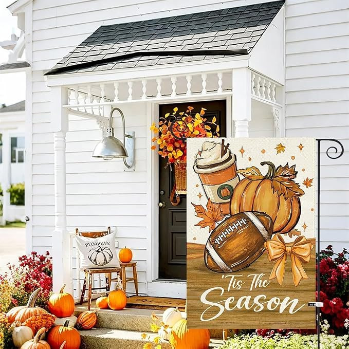 Fall Garden Flag 12.5 x 18 Inch, Pumpkin Spice Latte Football Double Sided Burlap Welcome Small Y... | Amazon (US)