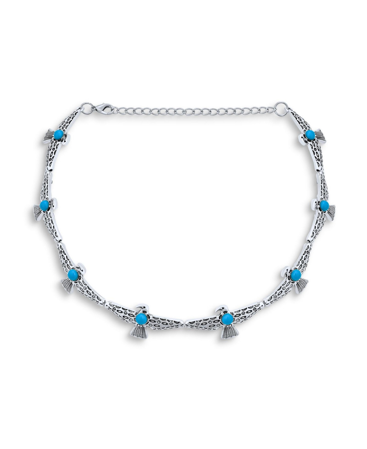 Bling Jewelry South Western Festival Style Choker Necklace For For Women Oxidized Metal Adjustable - Blue turquoise | Macy's