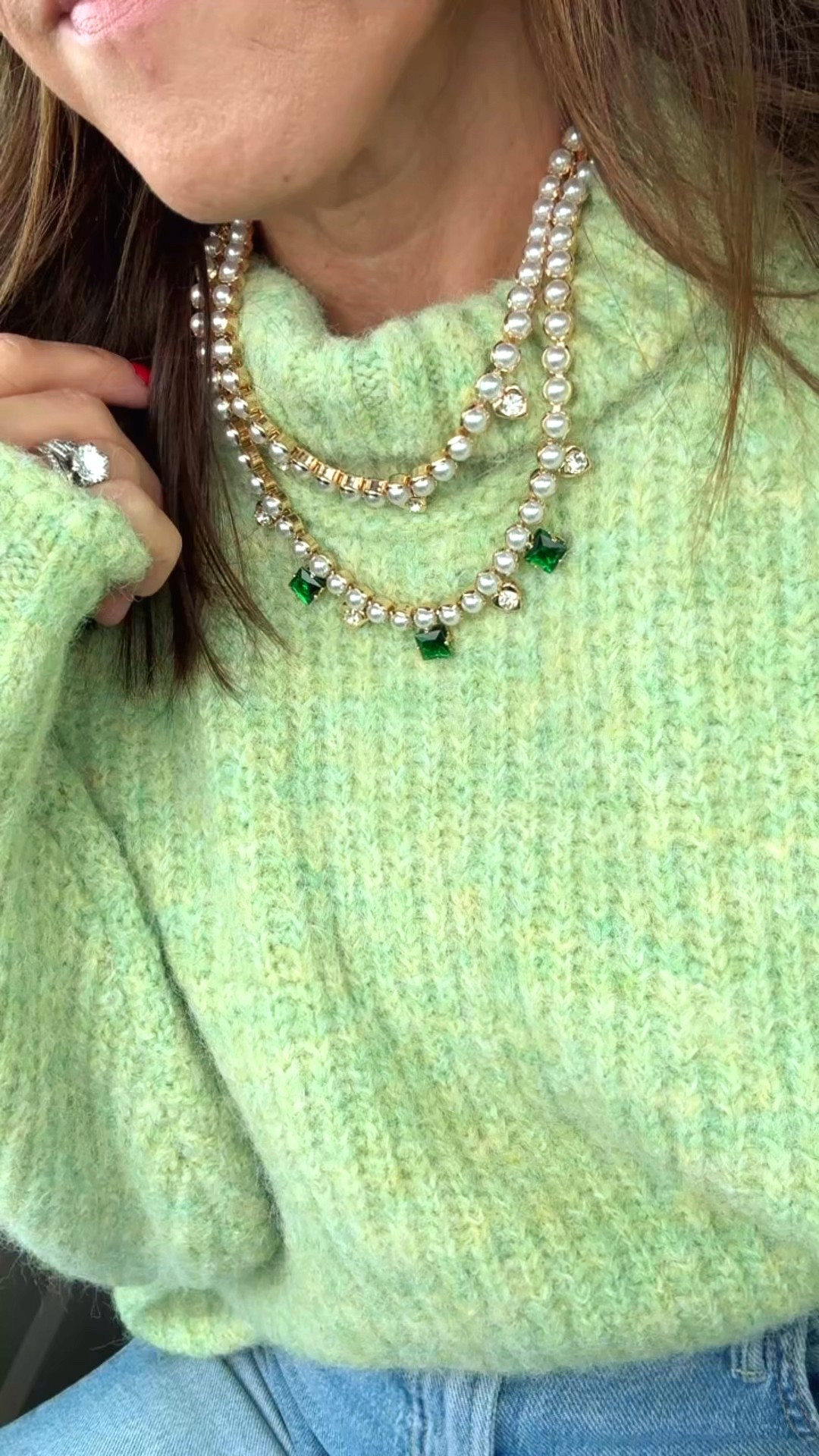 Statement necklace details. 
XS sweater 

#LTKHoliday #LTKSeasonal