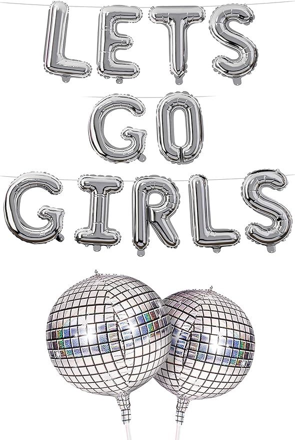 HOUSE OF PARTY Lets Go Girls Foil Balloons 16" Silver Letter Balloons Disco Ball Bachelorette Par... | Amazon (US)