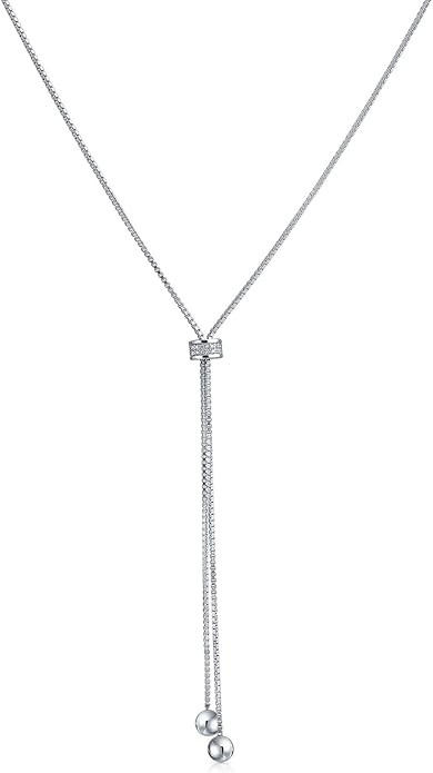 Minimalist Simple Geometric Round Ball Lariat Pendant Y Necklace For Women For Teen 925 Sterling ... | Amazon (US)