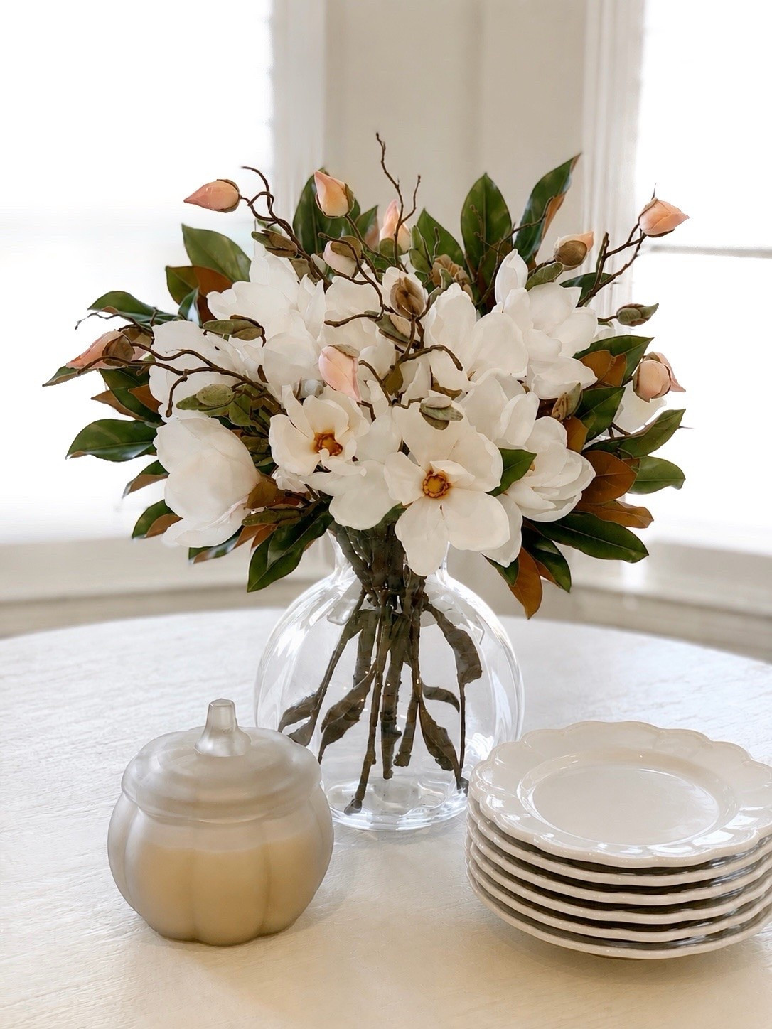 This beautiful ruffle vase I got years ago is back in stock 🤍 fall arrangement faux magnolia leaf stems pumpkin candle

#LTKHome #LTKSeasonal #LTKSaleAlert