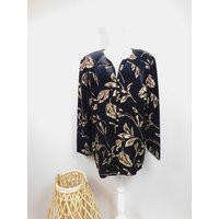 Vintage 80S R&k Originals Black Gold Velvet Leaf Glitter Metallic Print Button Up Long Sleeve Blouse Shirt Top Sz 18/1x Plus Size | Etsy (US)