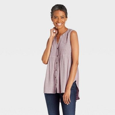 Women's Sleeveless Smocked Button-Front Top - Knox Rose™ Purple | Target