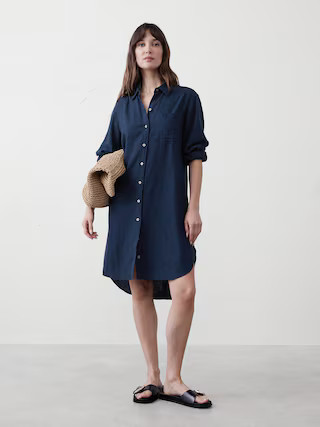 Linen-Blend Mini Shirtdress | Banana Republic Factory