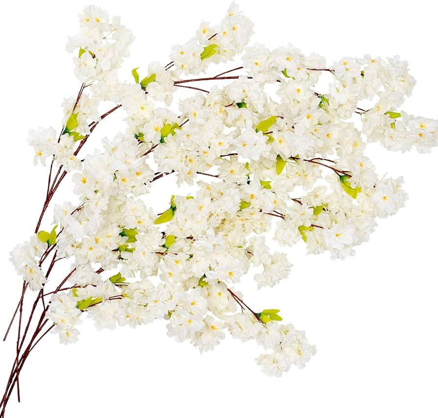 Luyue 42in Artificial Cherry Blossom White Flowers 6 Pack Silk Cherry Blossoms Branches Fake Saku... | Amazon (US)