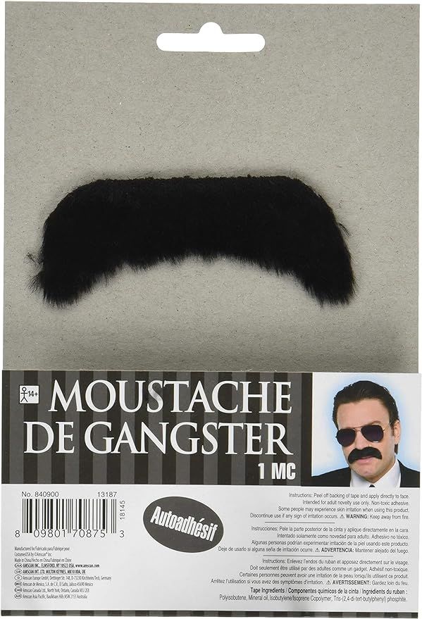 Amscan 840900 Thick Black Gangster Moustache, 1 Piece | Amazon (US)