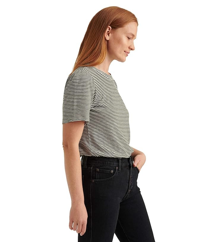 Lucky Brand Puff Sleeve Crew Neck Tee (Olive Stripe) Women's Clothing | Zappos
