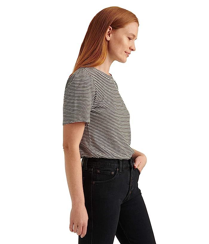 Lucky Brand Puff Sleeve Crew Neck Tee (Olive Stripe) Women's Clothing | Zappos