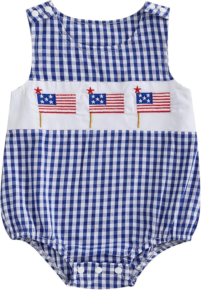 Fourth Of July Baby Boy Outfit Newborn American Flag Firework Bubble Romper Infant Sleeveless Bod... | Amazon (US)