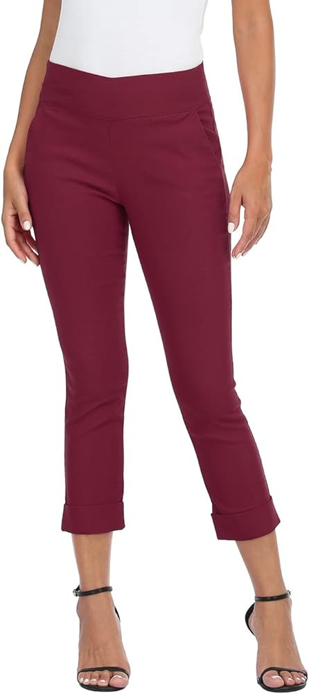 HDE Pull On Capri Pants for Women with Pockets Elastic Waist Cropped Pants | Amazon (US)
