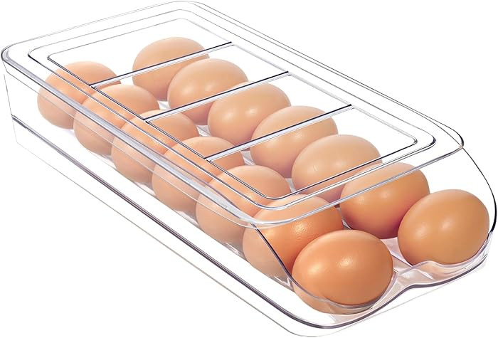 Egg Holder for Fridge, Automatic Rolling Egg Organizer for Refrigerator, Clear Plastic Egg Contai... | Amazon (US)
