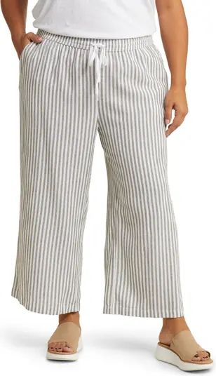 Stripe Tie Waist Wide Leg Linen Blend Pants | Nordstrom