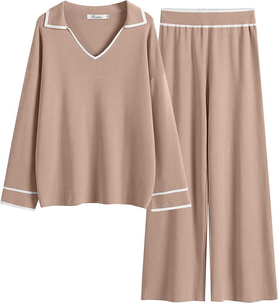 Prinbara 2 Piece Outfits for Women Fashion Fall Two Piece Outfit Set Knitted Pullover Sweater Set Tr | Amazon (US)