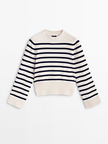 Gestreifter Strickpullover mit Rundausschnitt | Massimo Dutti DE