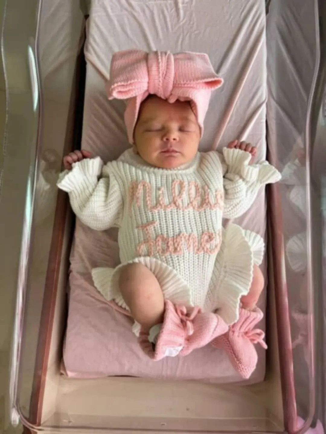 Hand Embroidered Ruffle Romper, Knit Embroidered Baby Announcement Romper, Personalized Coming Ho... | Etsy (US)