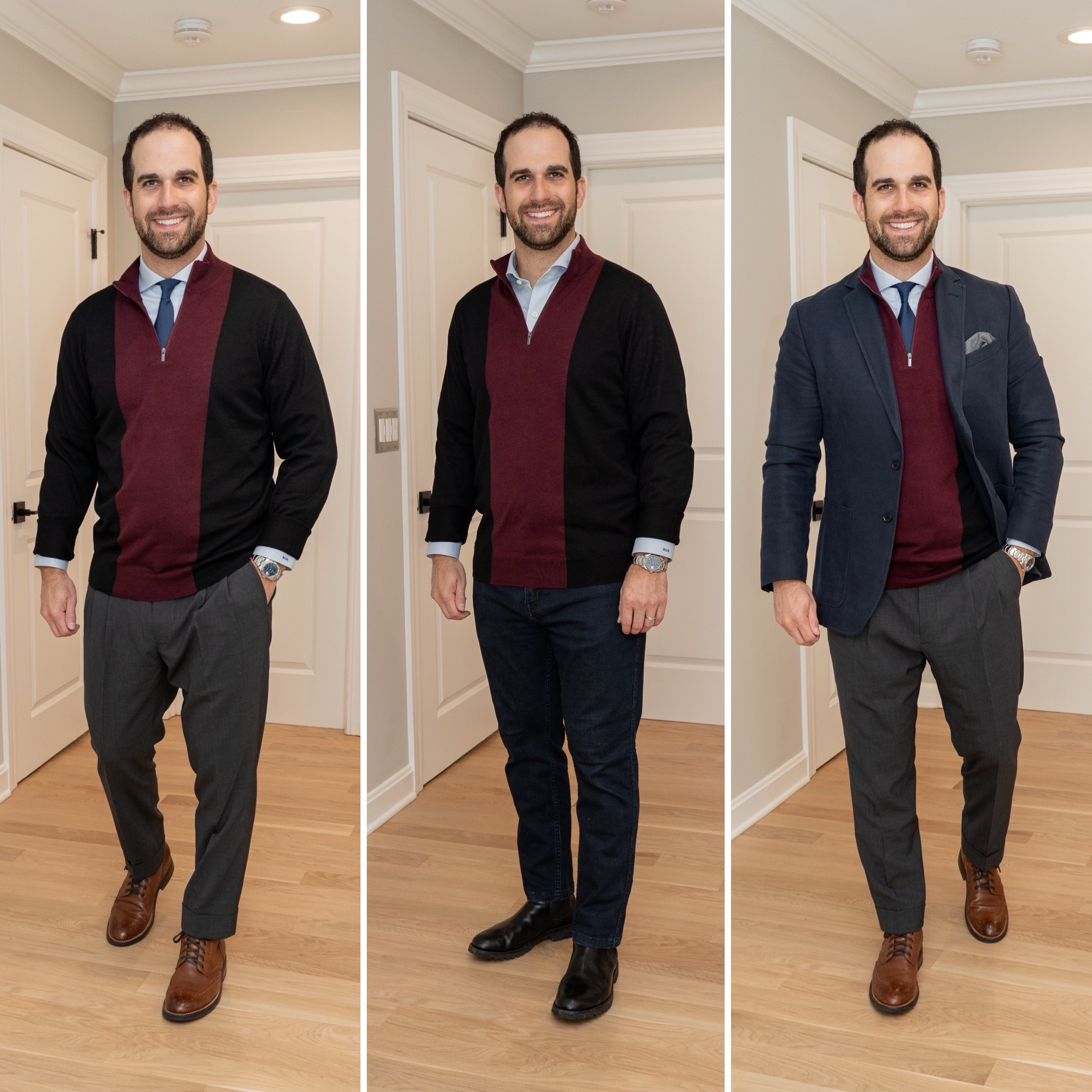 With the temperatures dropping and fall around the corner, Men’s Wearhouse has your layering needs covered! This quarter zip sweater from the Michael Strahan collection is one of my top picks. The bold blocks of contrasting colors works perfectly across the spectrum of casual to dressy.

I’ve styled the sweater three ways, all perfect office-ready looks! Sweater, dress shirt, denim and boots. Add a tie and/or blazer, and swap the denim for dress slacks!  

#LTKworkwear #LTKmens #LTKstyletip