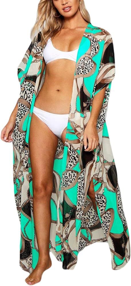 Womens Chiffon/Rayon Beach Blouses Kimono Cardigan Long Bikini Cover Up | Amazon (US)