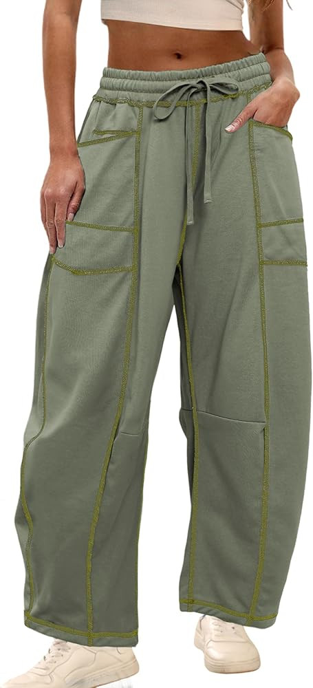 Athlisan Womens Baggy Barrel Pants Wide Leg Lounge Drawstring Sweatpants with Pockets | Amazon (US)