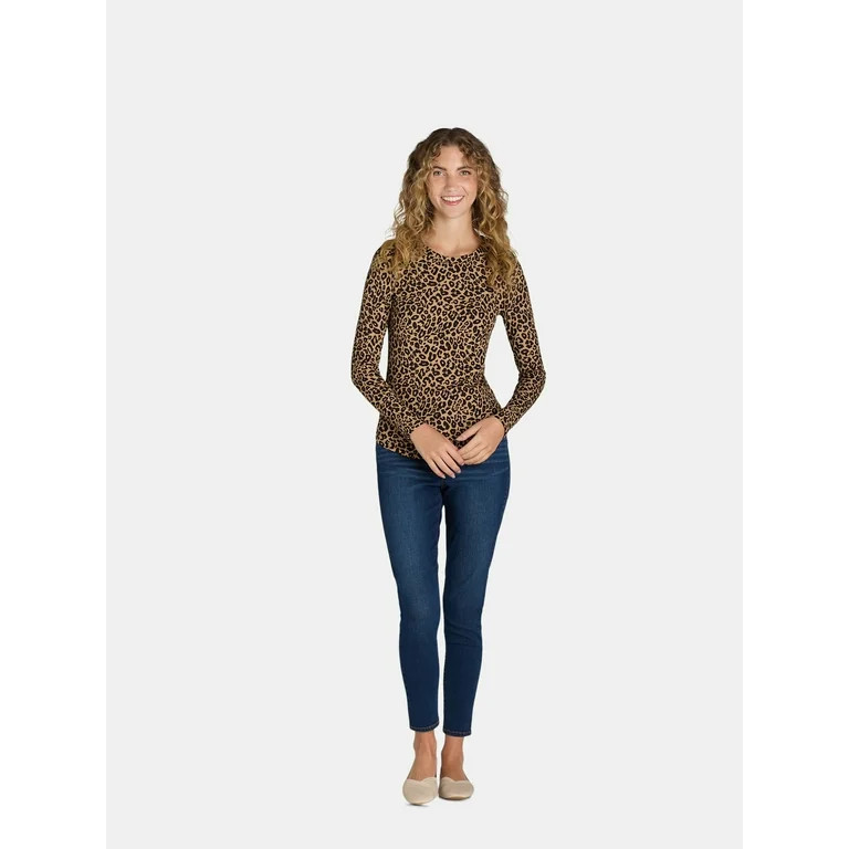 No Boundaries Ribbed Crewneck Tee with Long Sleeves, Women's - Walmart.com | Walmart (US)