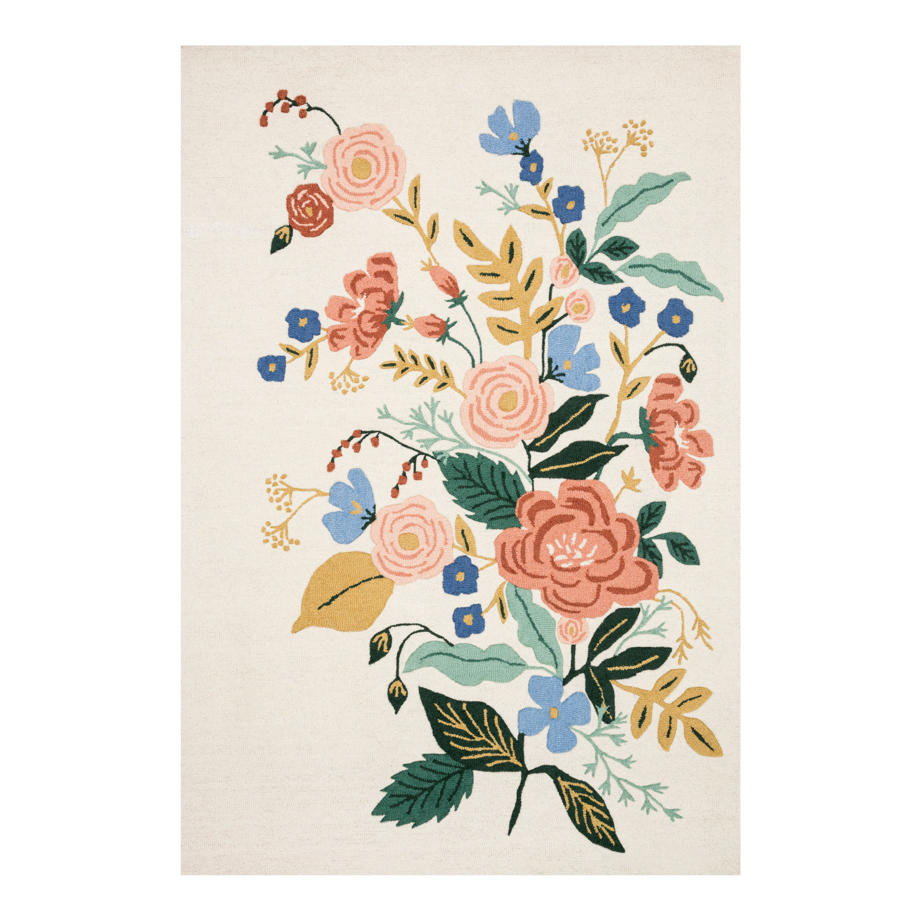 Rifle Paper Co. Ivory Les Fleurs Hand Carved Wool Area Rug | World Market