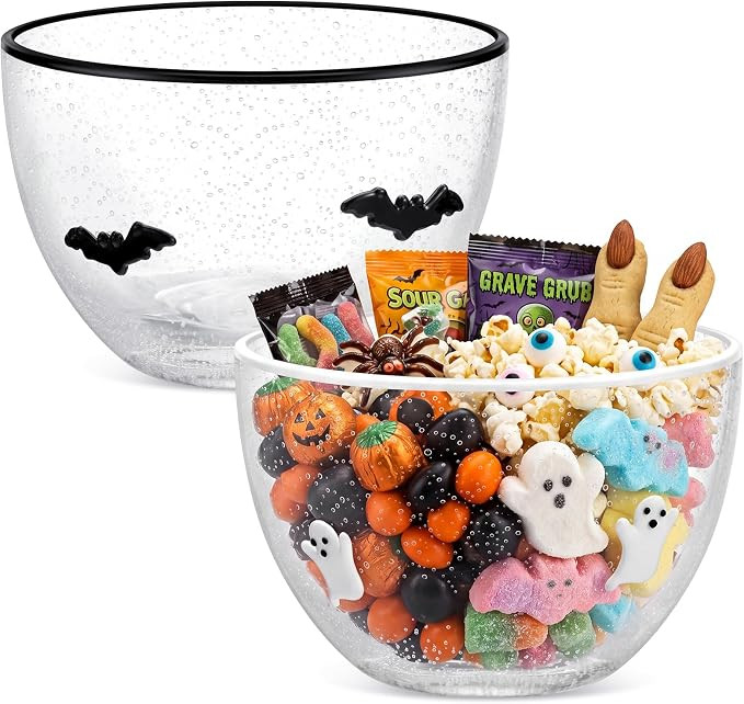 FoldTier 2 Pcs Halloween Candy Bowls,14 oz Ghost and Bat Glass Snack Dishes | Large Halloween Ser... | Amazon (US)