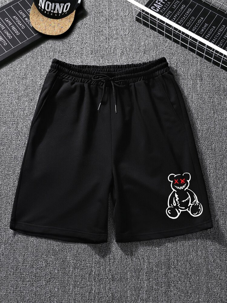 Men Bear Print Drawstring Waist Shorts | SHEIN