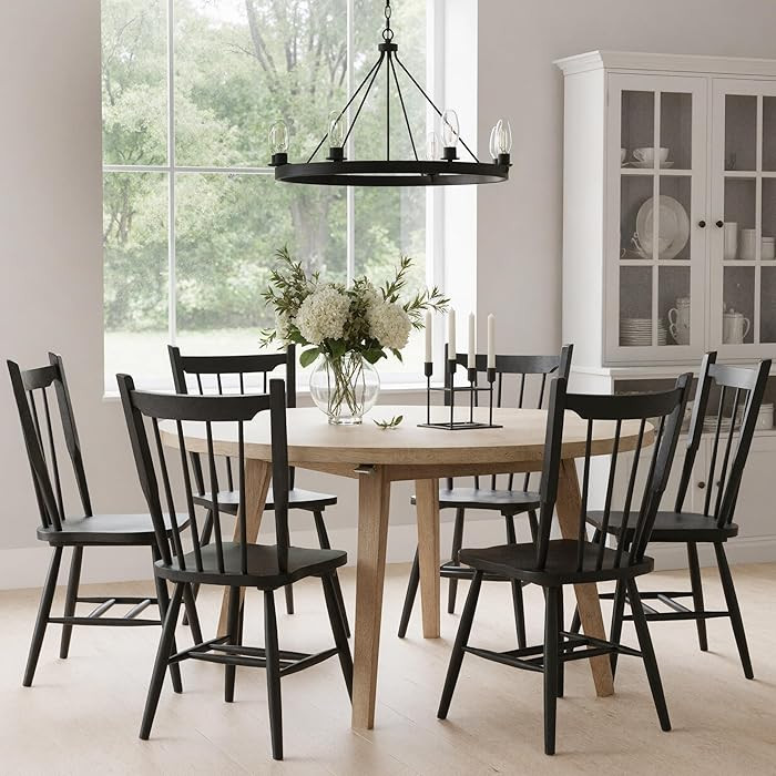 HNY Black Windsor Dining Chairs Set of 6, Farmhouse Wooden Kitchen Chairs with Spindle Back, Mid ... | Amazon (US)