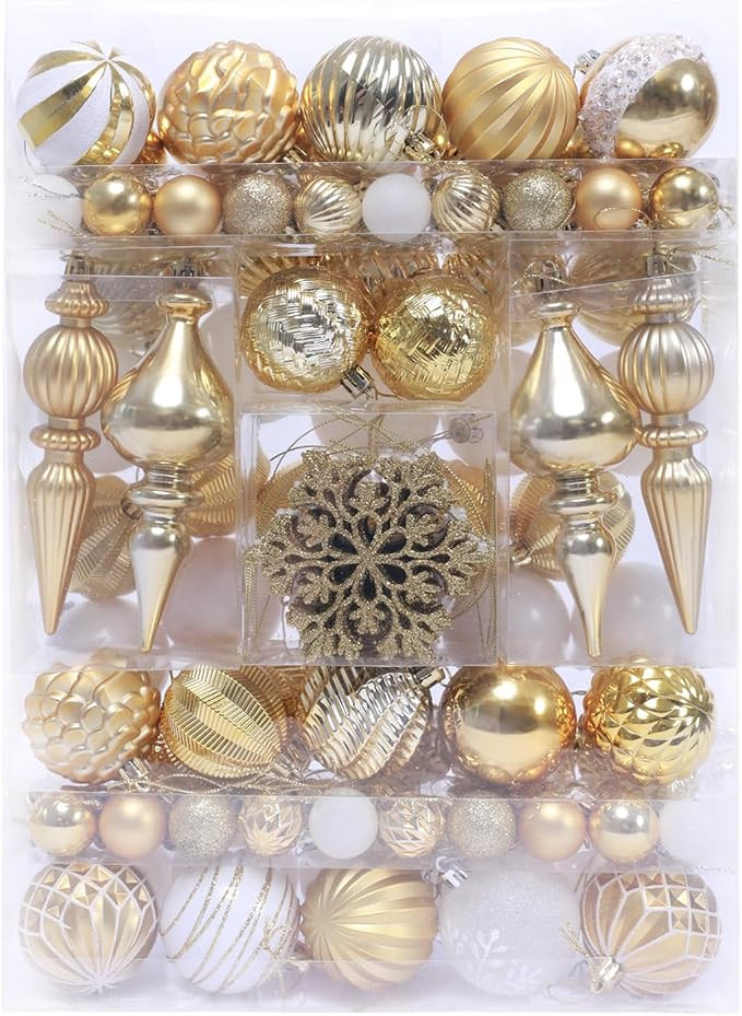 Christmas Tree Ornaments Decorations Set-116ct 1.18-6.5 Inch Assorted White Gold Shatterproof Dec... | Amazon (US)
