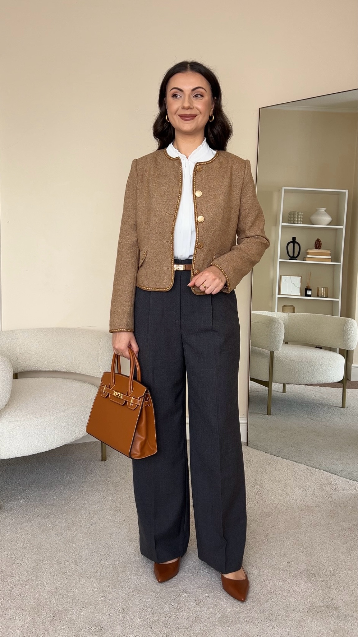 Smart casual summer to autumn transitional outfit. Blouse is Goelia, wearing size S. Jacket is Goelia, wearing size S. Trousers are Goelia, wearing size W28/UK10.

#LTKautumn #LTKeurope #LTKuk