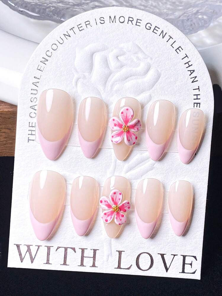 £4.59£5.98-23%100% Handcrafted 3D Molded Flowers, High-End Cute White-Pink Gradient Blue French... | SHEIN