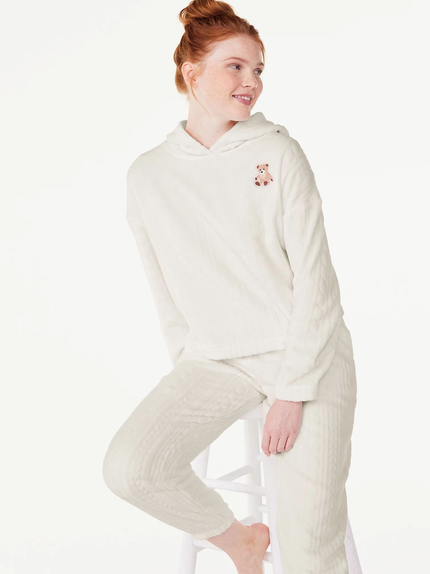 Joyspun Women’s Plush Hooded Top and Pants, 2-Piece Pajama Set, Sizes XS to 3X | Walmart (US)