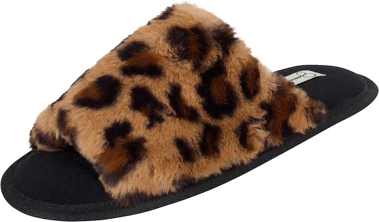 Women's Plush Faux Fur Fuzzy Slide on Open Toe Slipper with Memory Foam | Amazon (US)