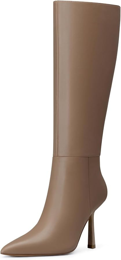 Women Knee High Boots: 4 Inch Stiletto Heel Wide Calf Boot - Tall Pointed Toe Booties - Comfortab... | Amazon (US)