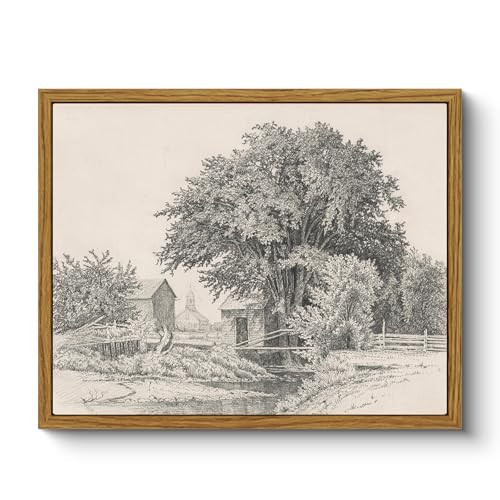 ARPEOTCY Vintage Framed Canvas Wall Art, Neutral Landscape Sketches Canvas Wall Art for Living Room, Vintage Farmhouse Art Prints for Bathroom Bedroom Kitchen Decor Aesthetic(8x10 Inch) | Amazon (US)