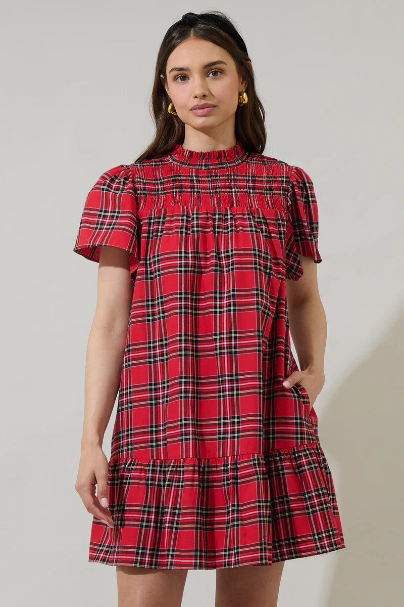 Boswell Tartan Plaid Yare Short Sleeve Mini Dress | Sugarlips