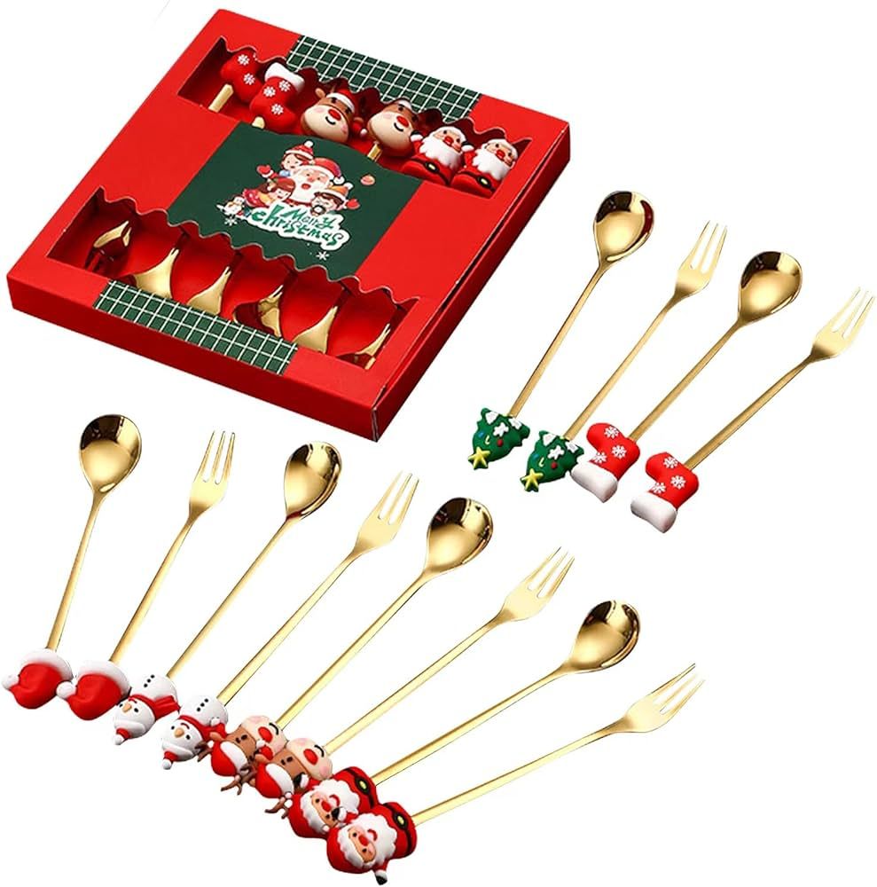 12 Pieces Gold Silverware Set,Forks and Spoons Silverware Set,Christmas Coffee Spoon,Children's H... | Amazon (US)