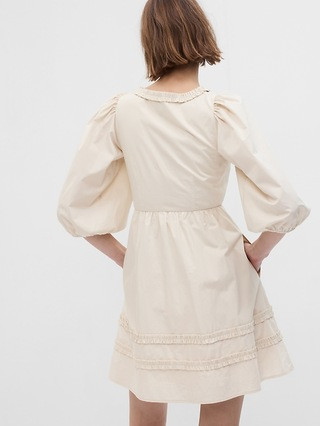 Puff Sleeve Ruffle Neck Mini Dress | Gap (US)