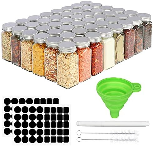 CycleMore 48 Pack 4oz Glass Spice Jars Bottles, Square Spice Containers with Silver Metal Caps an... | Amazon (CA)