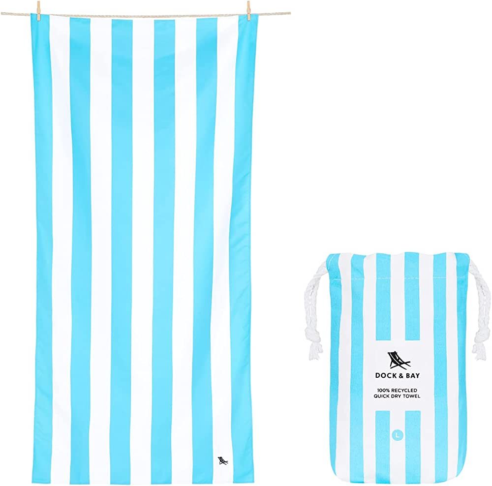 Dock & Bay Beach Towel - Quick Dry, Sand Free - Compact, Lightweight - 100% Recycled - Includes Bag - Cabana Light - Tulum Blue - Extra Large (200x90cm, 78x35) | Amazon (US)