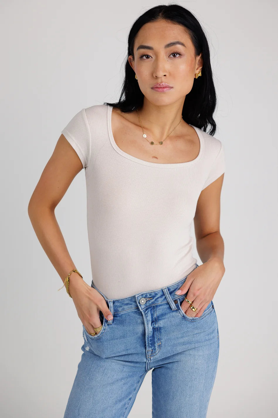 Clara Square Neck Bodysuit in Bone | Böhme US
