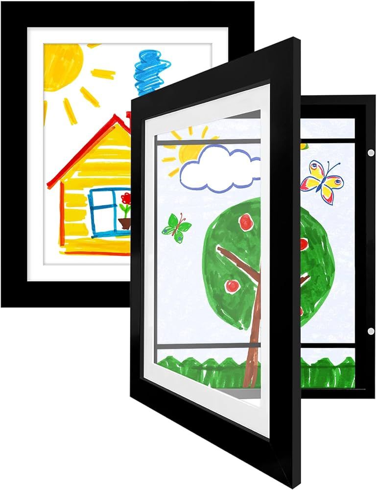 Americanflat Front Loading Kids Art Frame in Black - 8.5x11 Frame with Mat and 10x12.5 Without Ma... | Amazon (US)